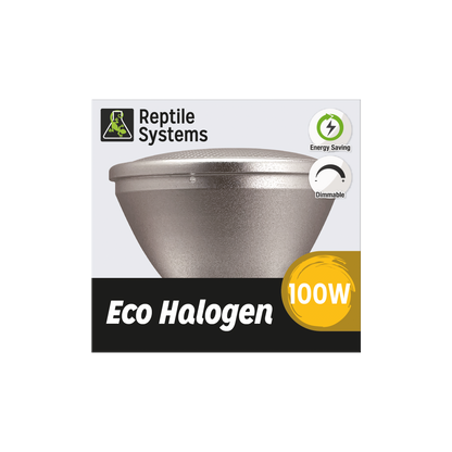 REPTILE SYSTEMS Eco Halogen Lamp - White, Dimmable Basking Light for Reptiles, Efficient Heating and Reusable Reflector Unit - Replace Only Inner Bulb When Needed!