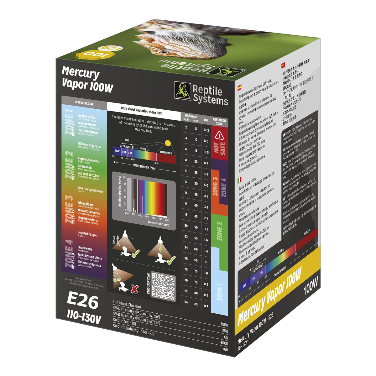 REPTILE SYSTEMS Mercury Vapor Reptile Heat Lamp, UVA + UVB + Heat, All-In-One Basking Light Bulb