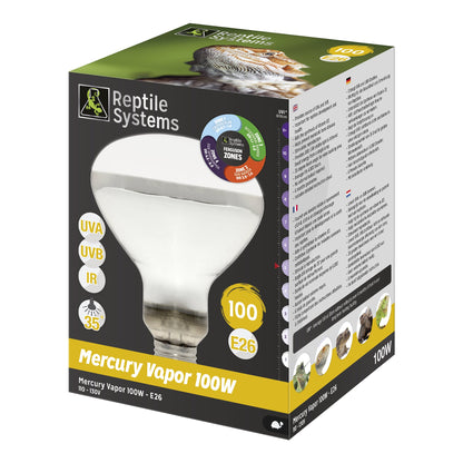 REPTILE SYSTEMS Mercury Vapor Reptile Heat Lamp, UVA + UVB + Heat, All-In-One Basking Light Bulb