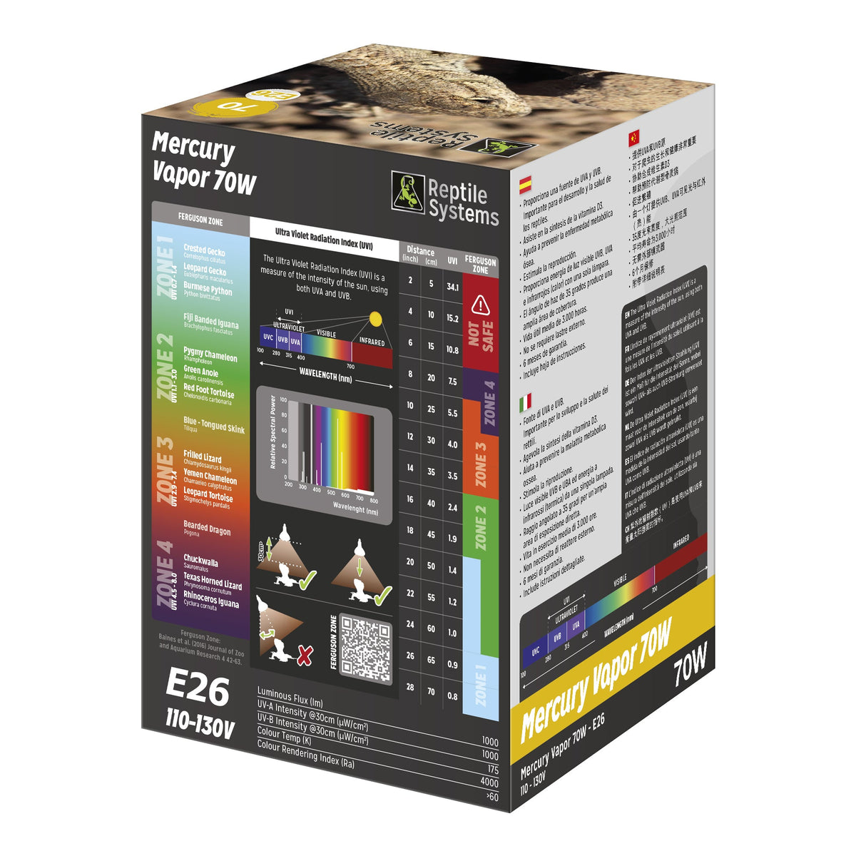 REPTILE SYSTEMS Mercury Vapor Reptile Heat Lamp, UVA + UVB + Heat, All-In-One Basking Light Bulb