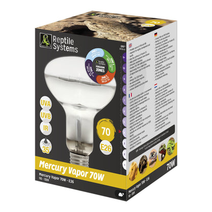 REPTILE SYSTEMS Mercury Vapor Reptile Heat Lamp, UVA + UVB + Heat, All-In-One Basking Light Bulb