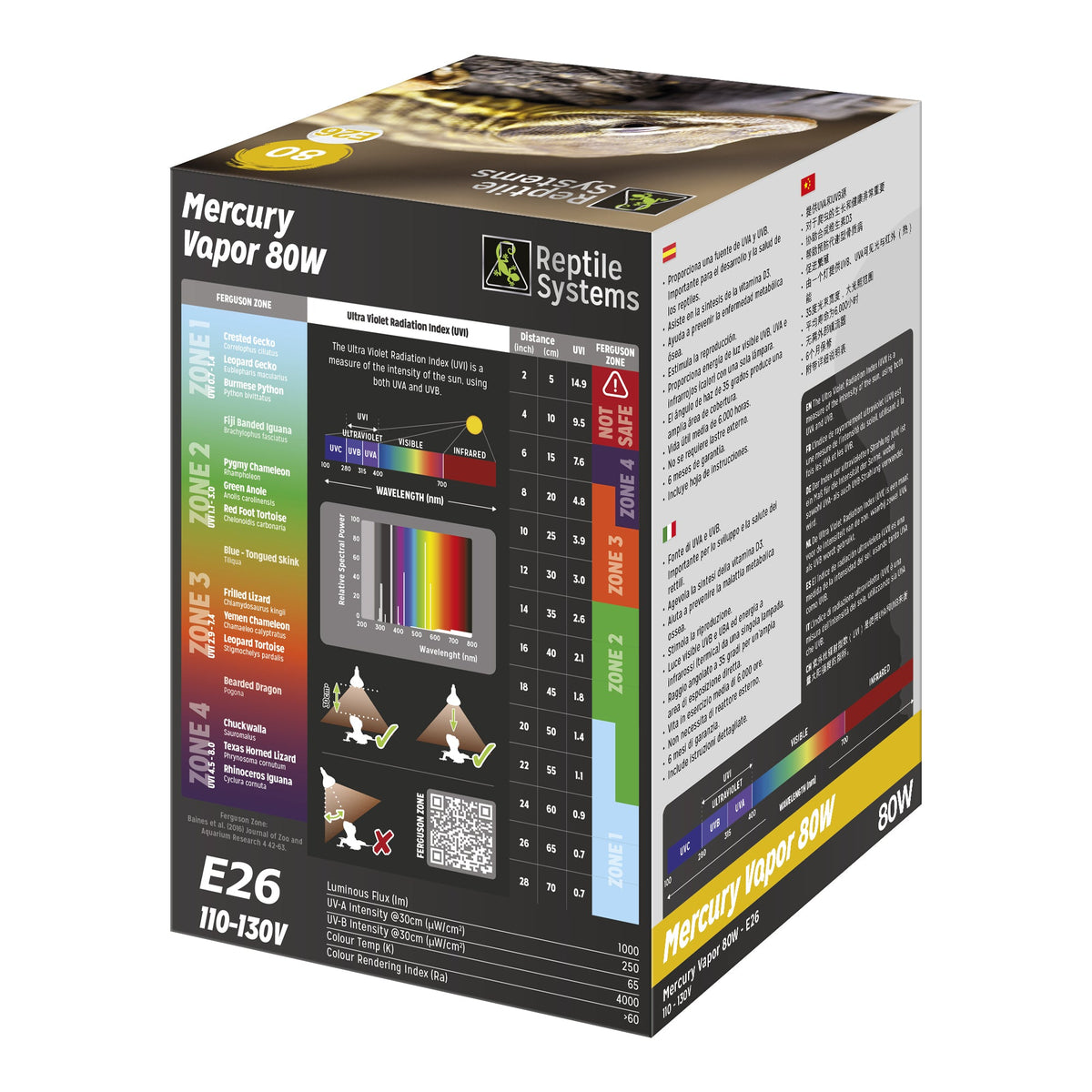REPTILE SYSTEMS Mercury Vapor Reptile Heat Lamp, UVA + UVB + Heat, All-In-One Basking Light Bulb