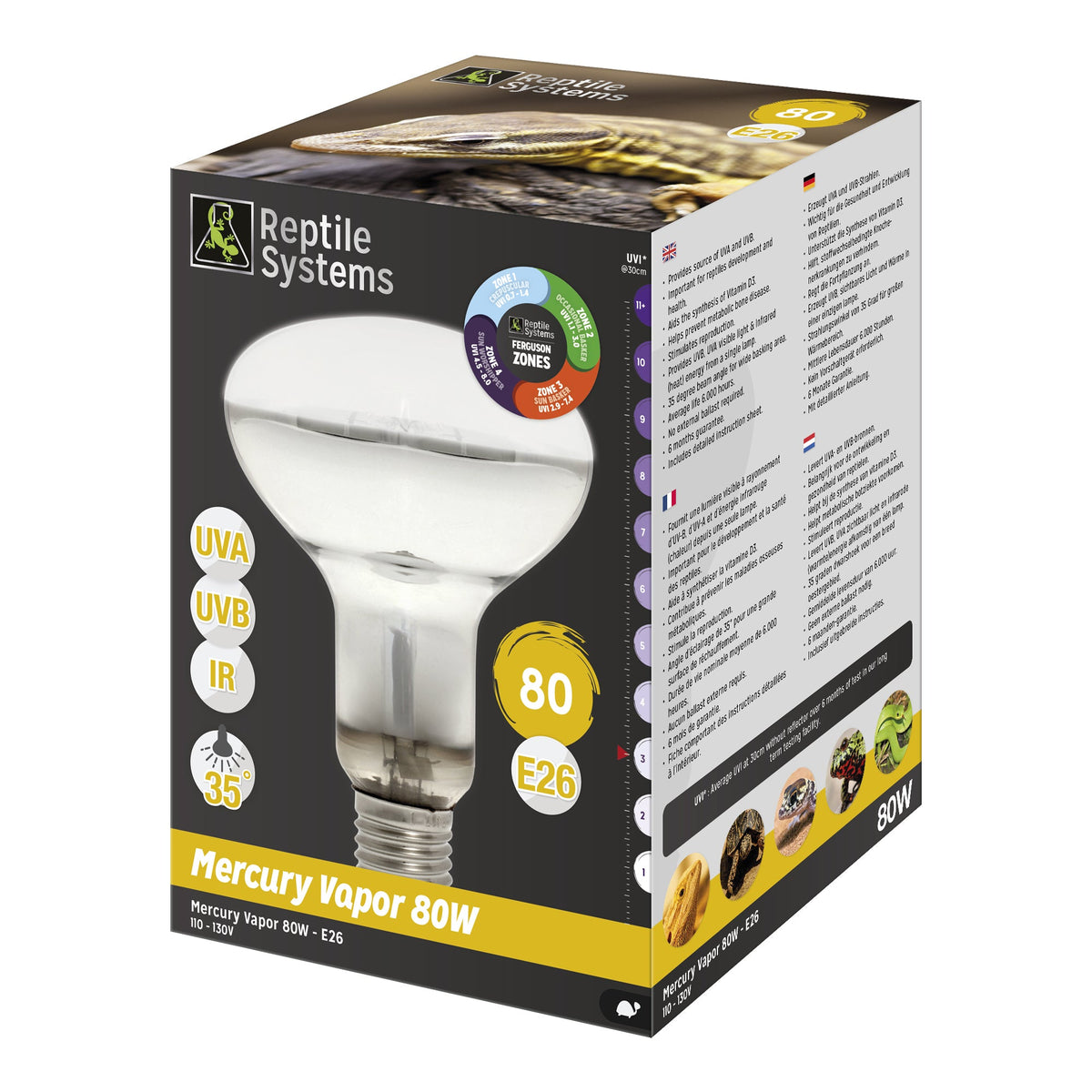 REPTILE SYSTEMS Mercury Vapor Reptile Heat Lamp, UVA + UVB + Heat, All-In-One Basking Light Bulb
