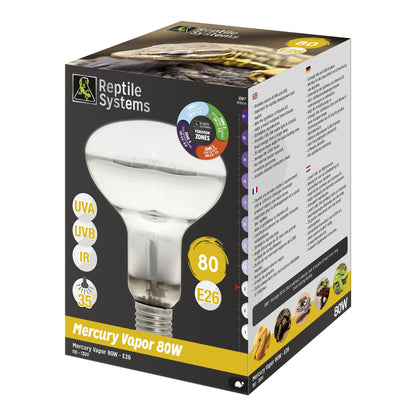 REPTILE SYSTEMS Mercury Vapor Reptile Heat Lamp, UVA + UVB + Heat, All-In-One Basking Light Bulb