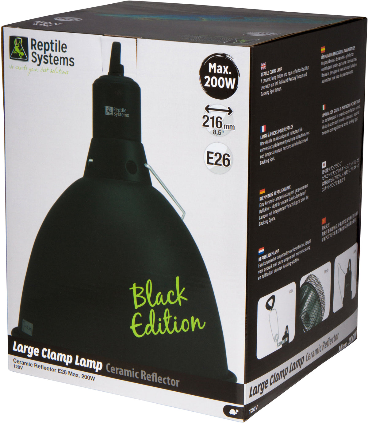 REPTILE SYSTEMS Hanging Clamp Lamp with Ceramic Reflector - BLACK, Reptile Heat Lamp Holder