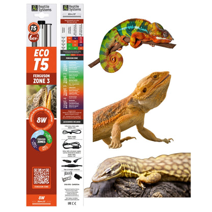 REPTILE SYSTEMS Eco T5 High-Output Linear UVB Lighting Combo Kit, Hood Fixture and T5HO Bulb, Reflector Lamp for Ferguson Zones 1-3